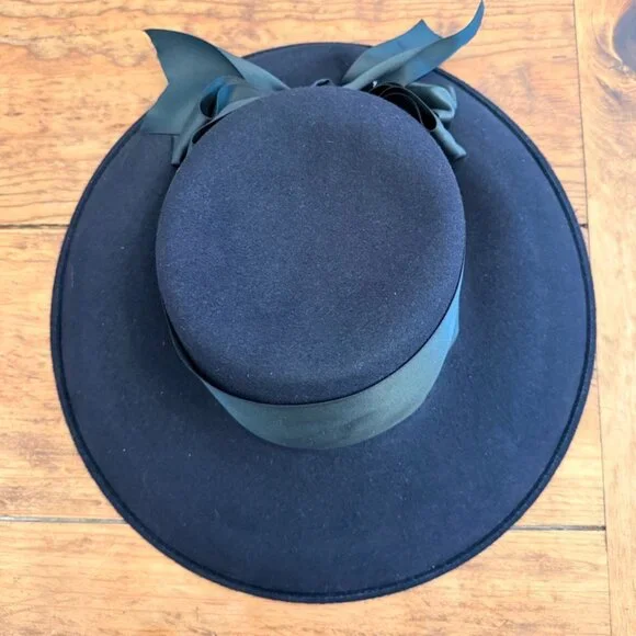ERIC JAVITS Lily J Black Wide Brim Wool Hat w/ Satin Wrap  display picture 2